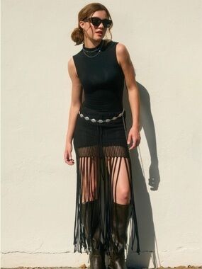 Main Stage Crochet Fringe Hem Skirt